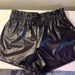 Shein faux leather paperbag high waisted shorts, black.